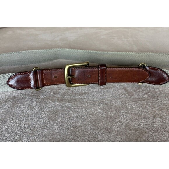 Polo Ralph Lauren Men’s Leather, Brass, and Canvas Belt, Size 38” Made In USA - Picture 12 of 13